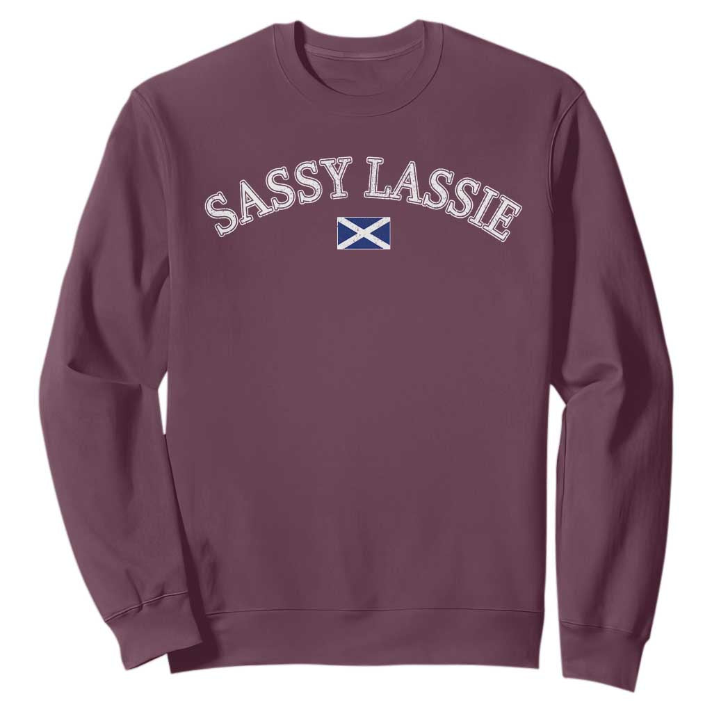 Sassy Lassie Scotland Flag Sweatshirt Funny Scottish Pride Heritage Gift TS10 Maroon Print Your Wear