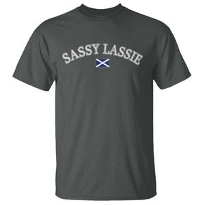 Sassy Lassie Scotland Flag T Shirt Funny Scottish Pride Heritage Gift TS10 Dark Heather Print Your Wear