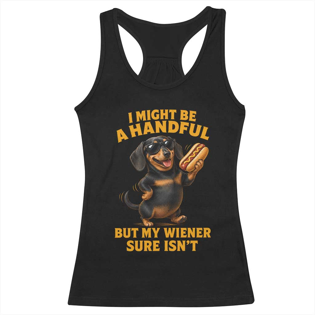 Funny Embarrassing Dachshund Racerback Tank Top Wiener Hot Dog Pun Crude Cringey Inappropriate Humor TS10 Black Print Your Wear