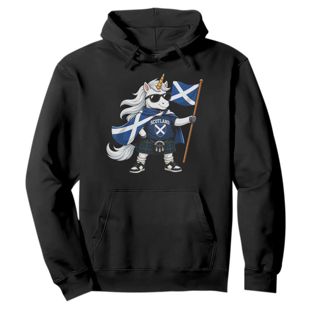 Funny Scotland Unicorn Hoodie Cool Scottish Unicorn with Kilt Flag Scotland Pride Football Fans TS10 Black Print Your Wear