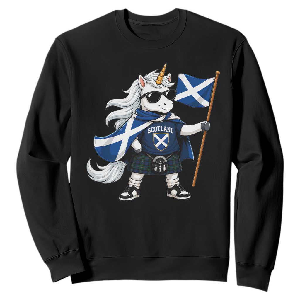 Funny Scotland Unicorn Sweatshirt Cool Scottish Unicorn with Kilt Flag Scotland Pride Football Fans TS10 Black Print Your Wear