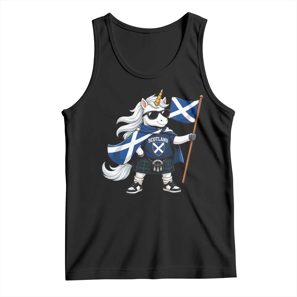 Funny Scotland Unicorn Tank Top Cool Scottish Unicorn with Kilt Flag Scotland Pride Football Fans TS10 Black Print Your Wear