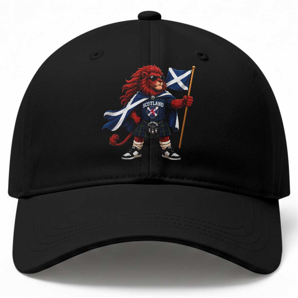 Proud Scotland Rampant Lion Baseball Cap Scottish Flag Red Lion Mascot with Kilt Football Fans TS10 Print Your Wear