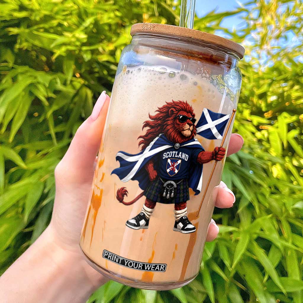 Proud Scotland Rampant Lion Glass Can Scottish Flag Red Lion Mascot with Kilt Football Fans TS10 Black Print Your Wear
