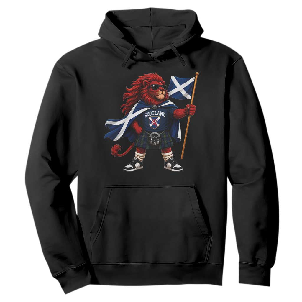 Proud Scotland Rampant Lion Hoodie Scottish Flag Red Lion Mascot with Kilt Football Fans TS10 Black Print Your Wear