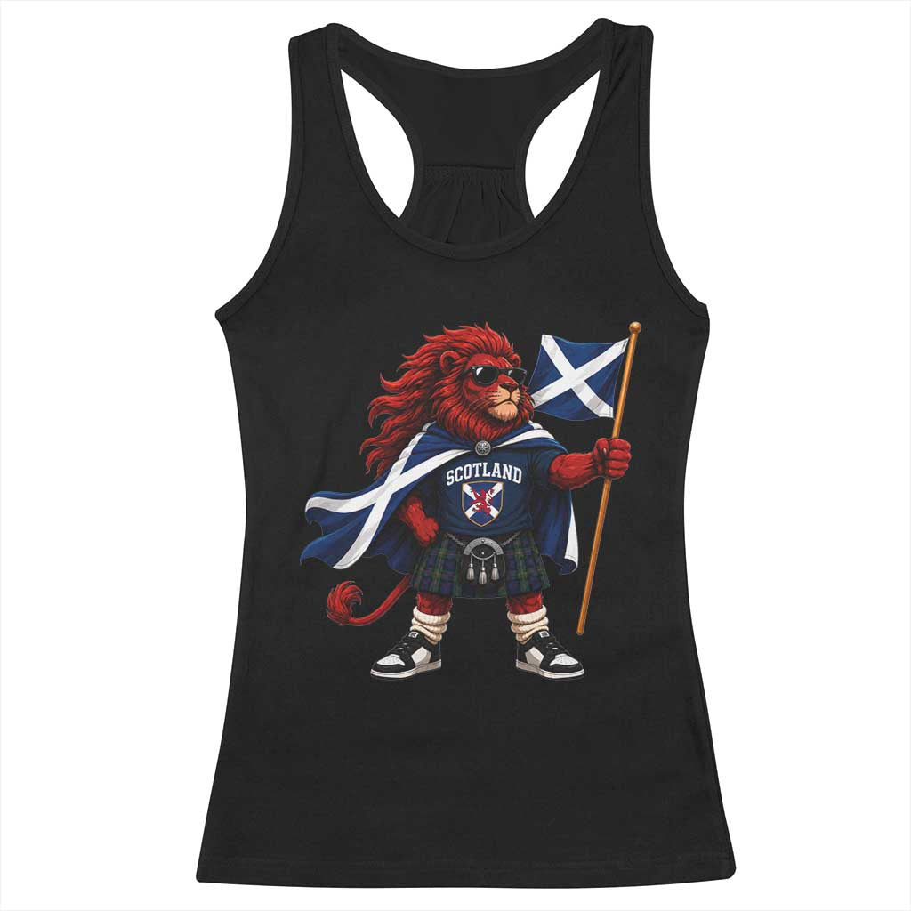 Proud Scotland Rampant Lion Racerback Tank Top Scottish Flag Red Lion Mascot with Kilt Football Fans TS10 Black Print Your Wear