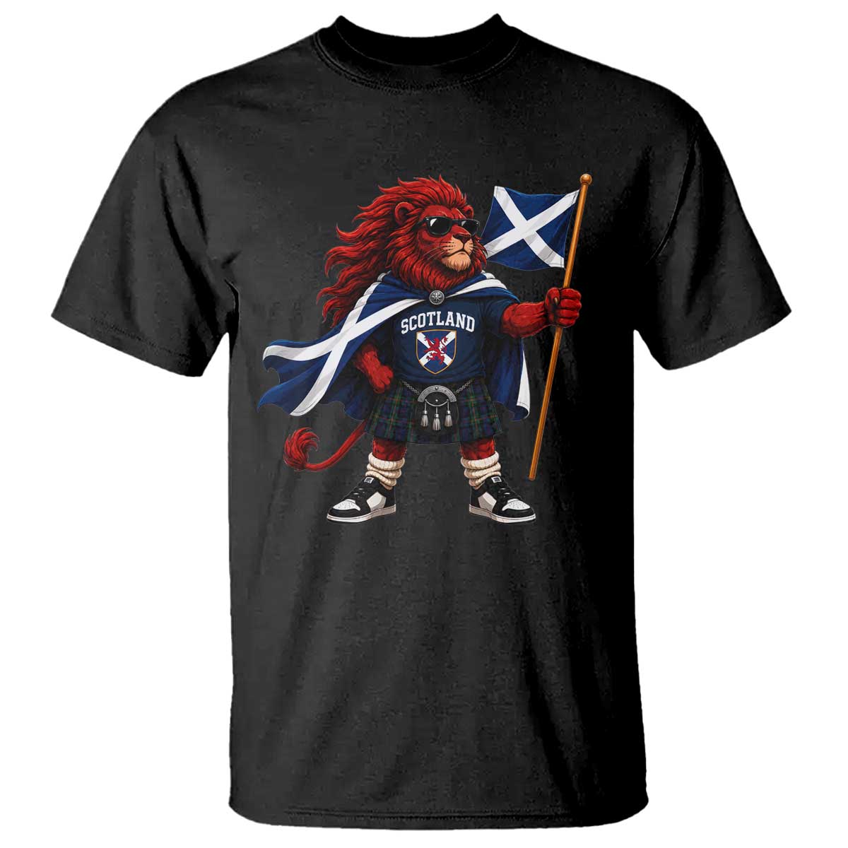 Proud Scotland Rampant Lion T Shirt Scottish Flag Red Lion Mascot with Kilt Football Fans TS10 Black Print Your Wear