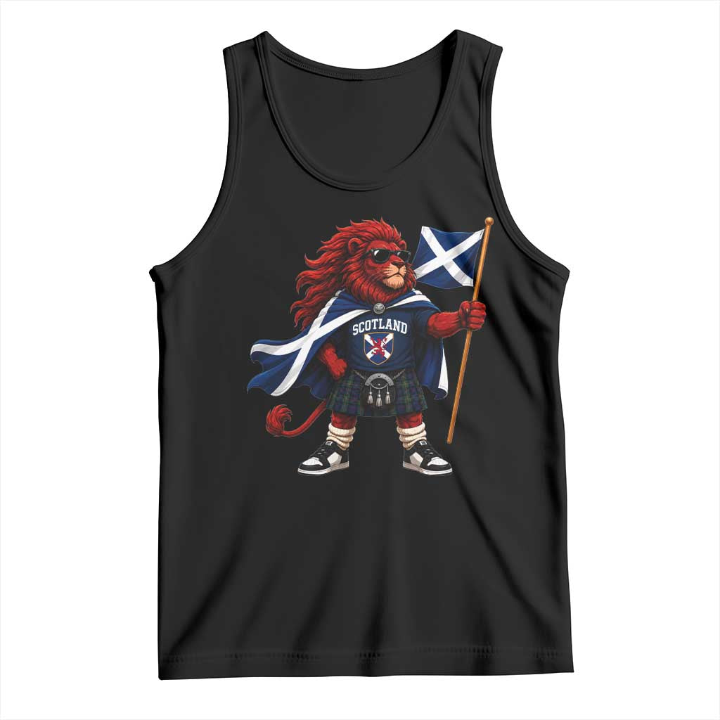 Proud Scotland Rampant Lion Tank Top Scottish Flag Red Lion Mascot with Kilt Football Fans TS10 Black Print Your Wear