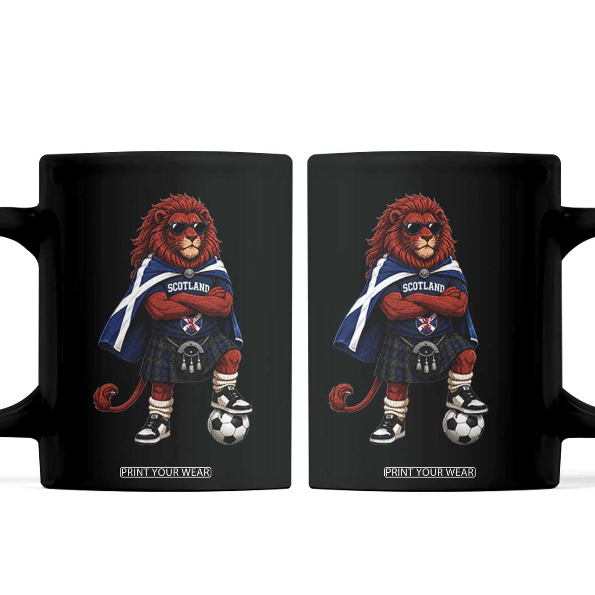 Scotland Rampant Lion Soccer Fan Coffee Mug Scottish Pride Red Lion in Kilt with Sunglasses Football TS10 Black Print Your Wear