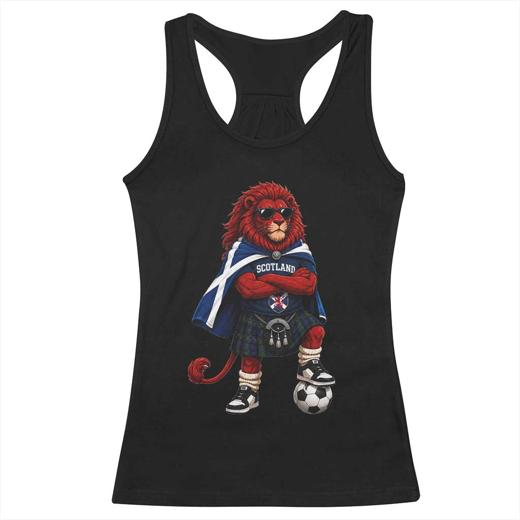 Scotland Rampant Lion Soccer Fan Racerback Tank Top Scottish Pride Red Lion in Kilt with Sunglasses Football TS10 Black Print Your Wear