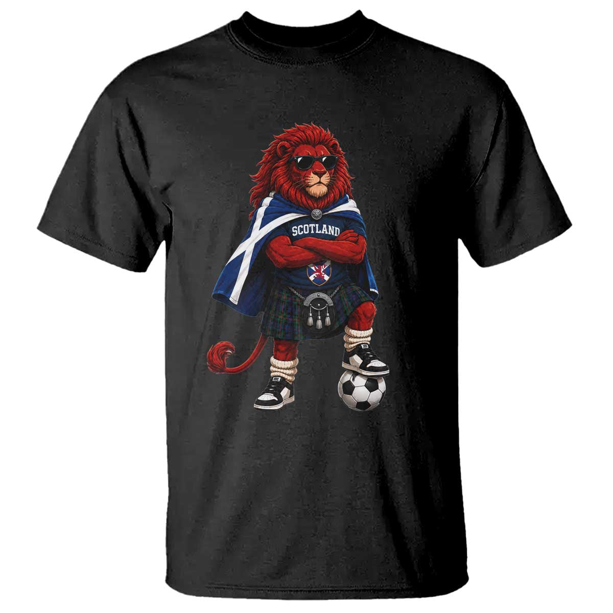 Scotland Rampant Lion Soccer Fan T Shirt Scottish Pride Red Lion in Kilt with Sunglasses Football TS10 Black Print Your Wear