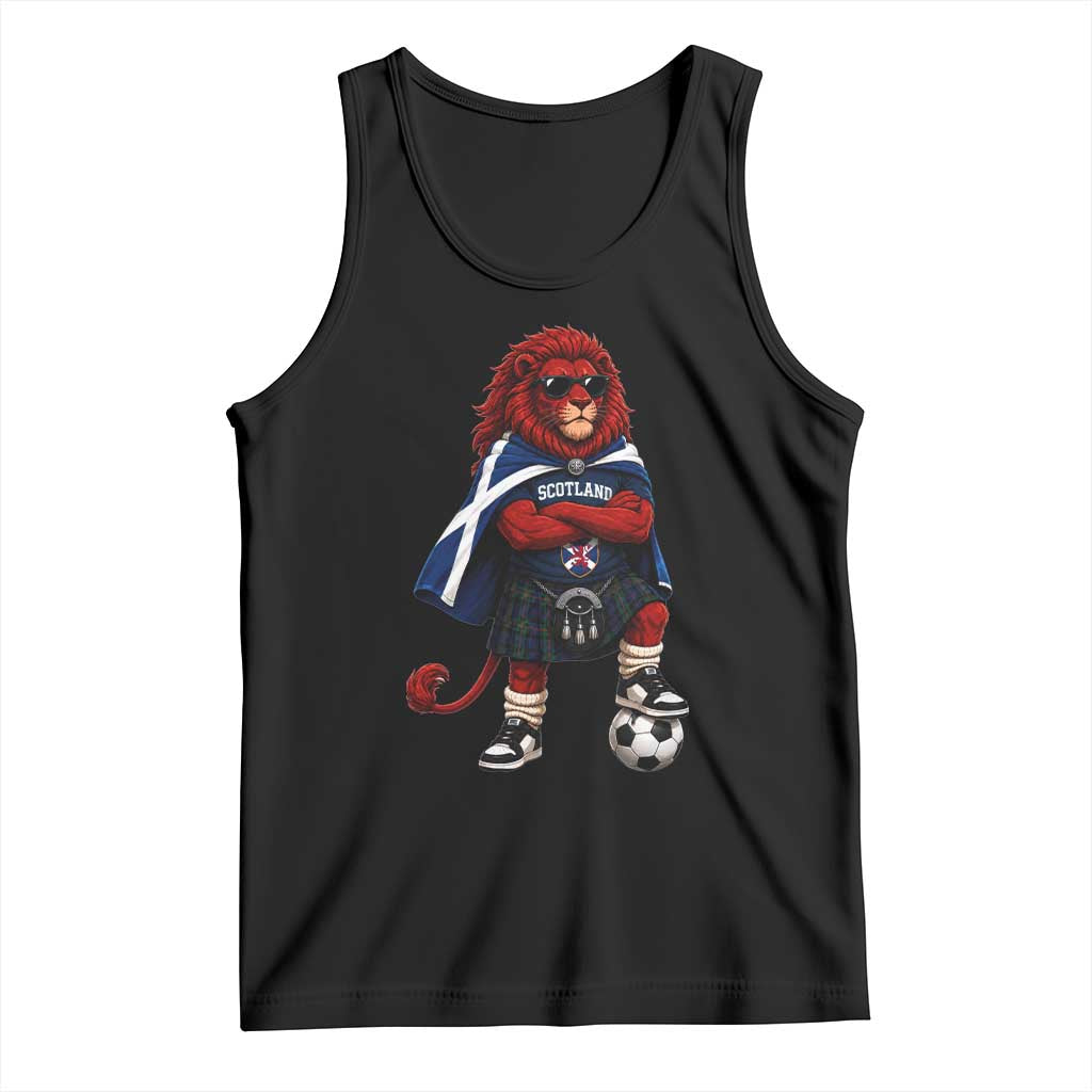 Scotland Rampant Lion Soccer Fan Tank Top Scottish Pride Red Lion in Kilt with Sunglasses Football TS10 Black Print Your Wear