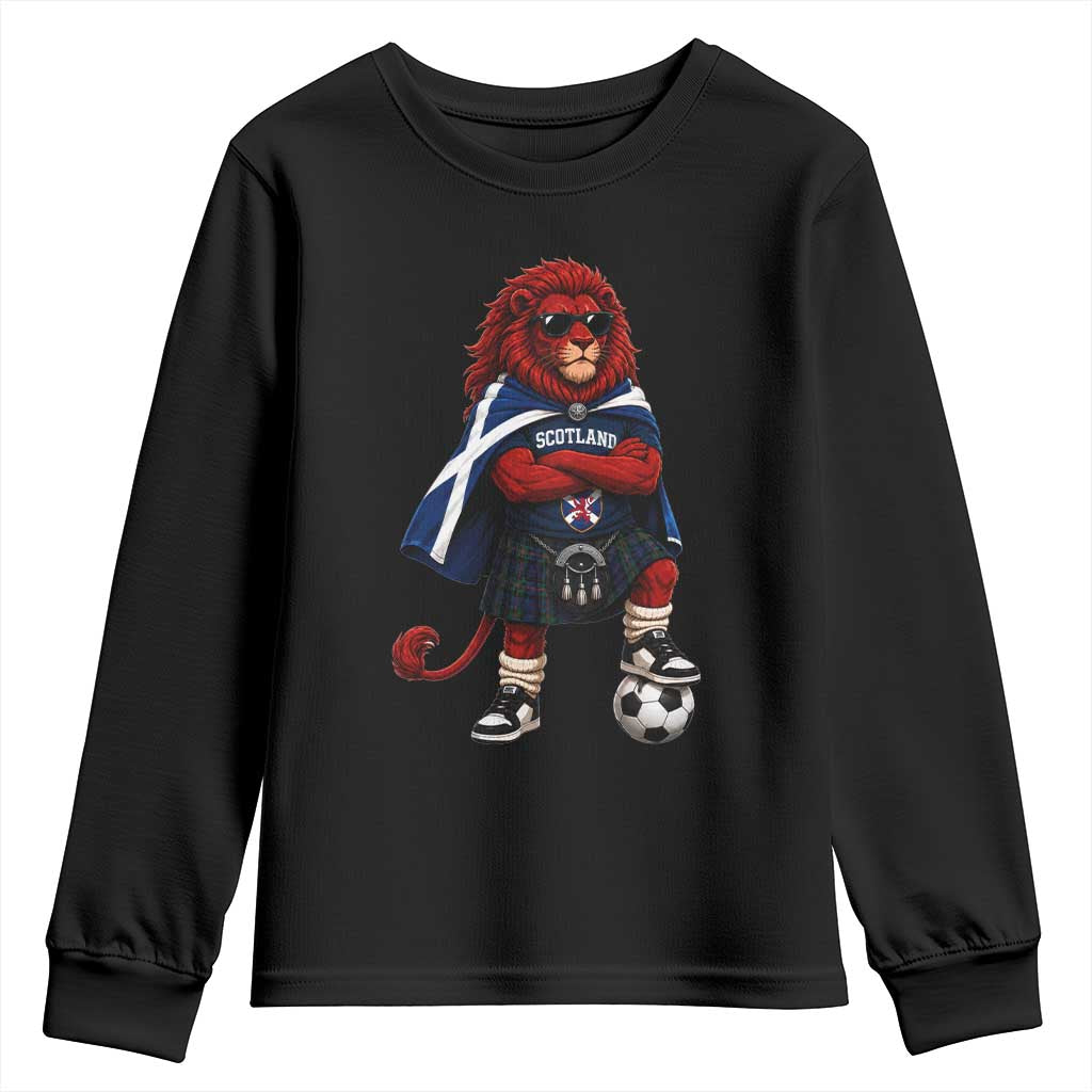 Scotland Rampant Lion Soccer Fan Youth Sweatshirt Scottish Pride Red Lion in Kilt with Sunglasses Football TS10 Black Print Your Wear