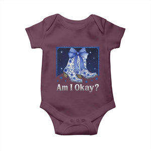 Am I Okay Baby Onesie Boot Cowgirl Coquette Bow TS10 Maroon Print Your Wear