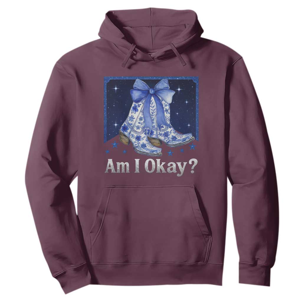 Am I Okay Hoodie Boot Cowgirl Coquette Bow TS10 Maroon Print Your Wear
