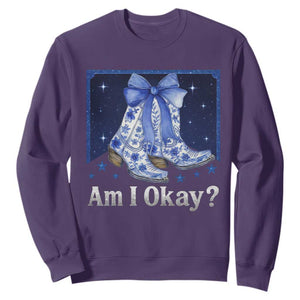 Am I Okay Sweatshirt Boot Cowgirl Coquette Bow TS10 Purple Print Your Wear