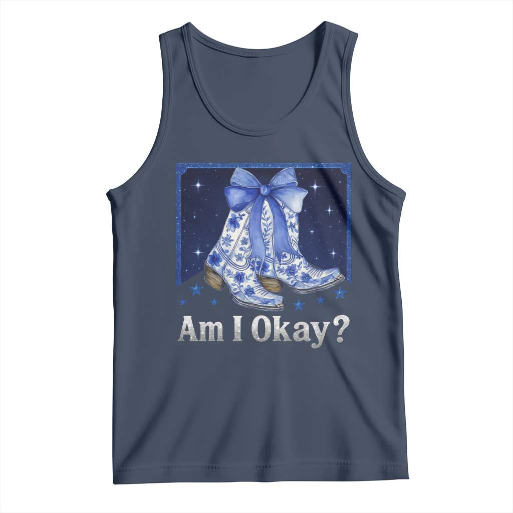 Am I Okay Tank Top Boot Cowgirl Coquette Bow TS10 Navy Print Your Wear