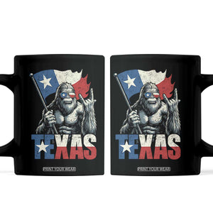 Bigfoot Texas Coffee Mug Sasquatch Loves Rock On Hand Texan Texas Flag TS10 Black Print Your Wear