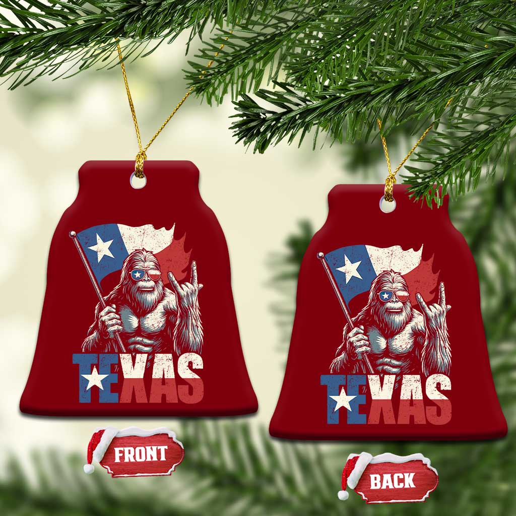 Bigfoot Texas Ceramic Ornament Sasquatch Loves Rock On Hand Texan Texas Flag TS10 Print Your Wear
