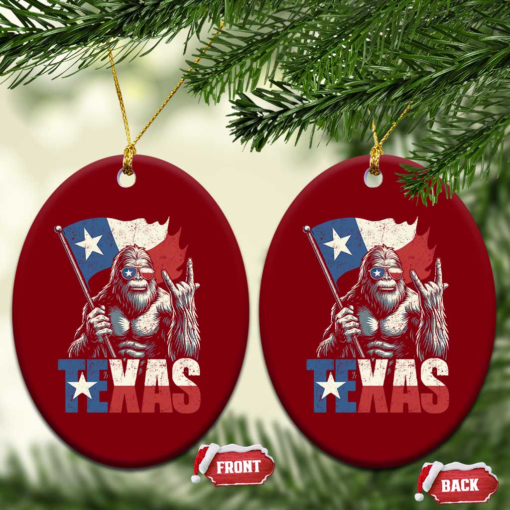 Bigfoot Texas Ceramic Ornament Sasquatch Loves Rock On Hand Texan Texas Flag TS10 Print Your Wear