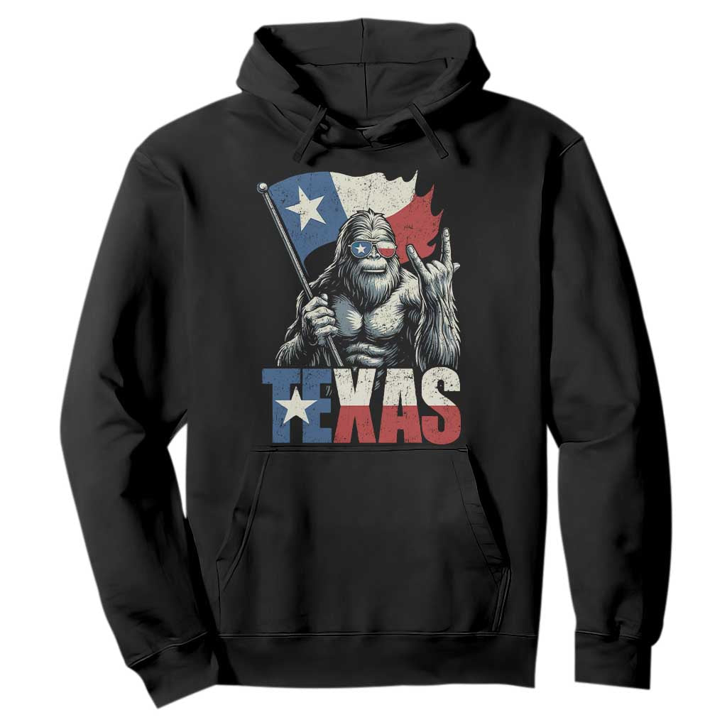 Bigfoot Texas Hoodie Sasquatch Loves Rock On Hand Texan Texas Flag TS10 Black Print Your Wear