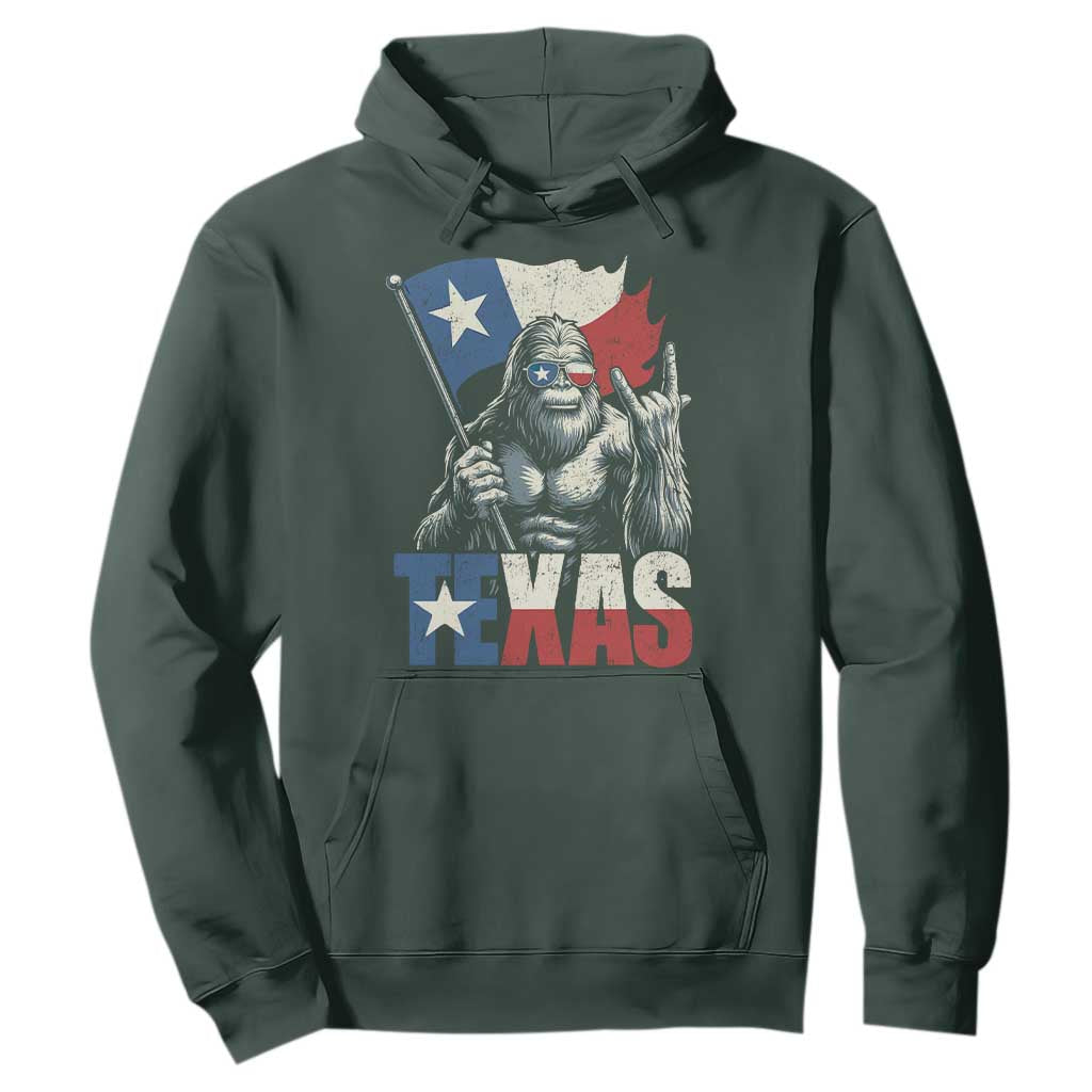 Bigfoot Texas Hoodie Sasquatch Loves Rock On Hand Texan Texas Flag TS10 Dark Forest Green Print Your Wear