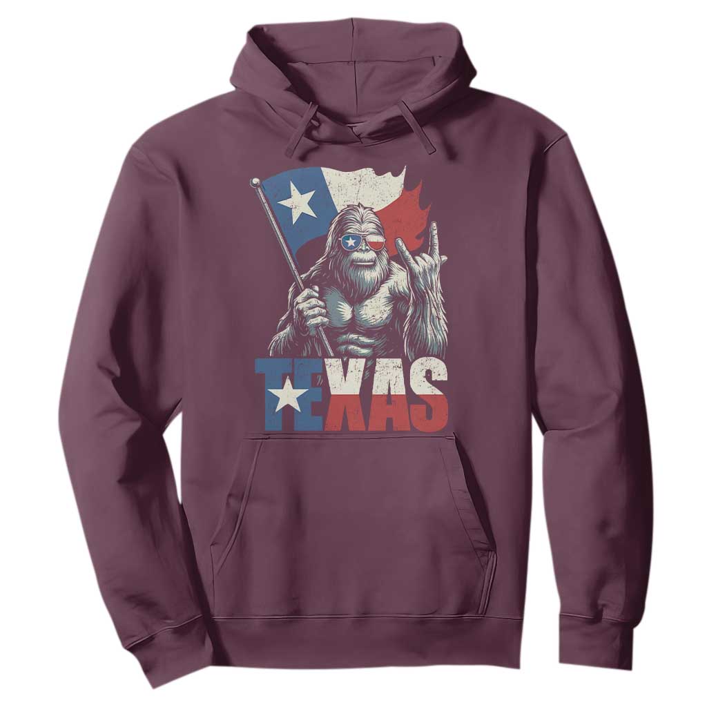 Bigfoot Texas Hoodie Sasquatch Loves Rock On Hand Texan Texas Flag TS10 Maroon Print Your Wear