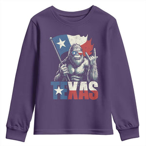 Bigfoot Texas Youth Sweatshirt Sasquatch Loves Rock On Hand Texan Texas Flag TS10 Purple Print Your Wear