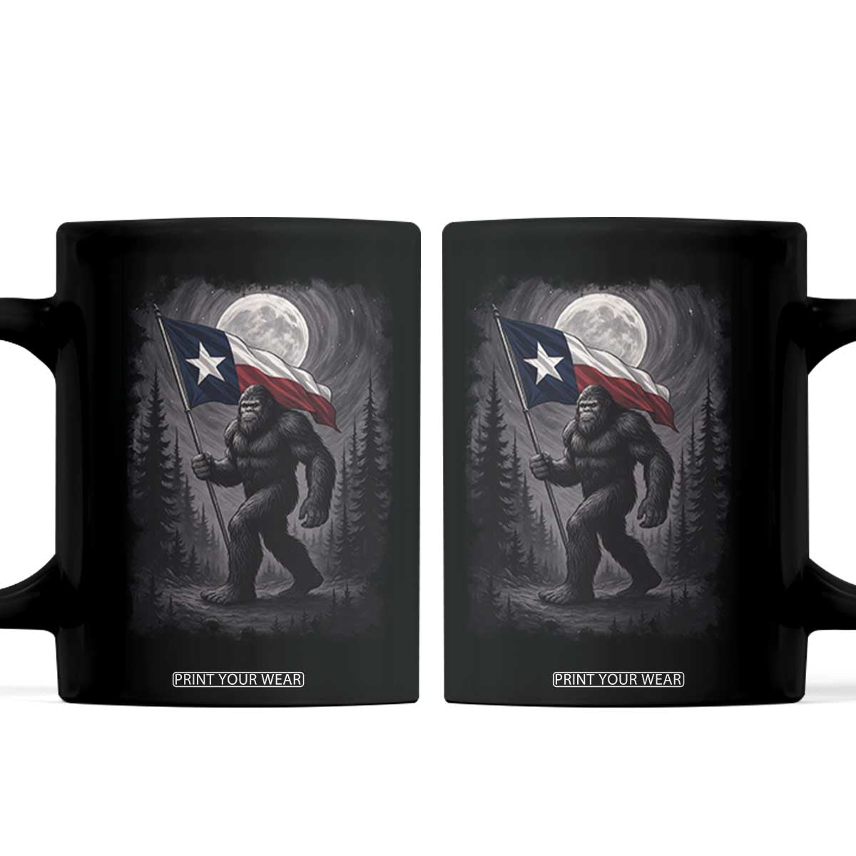 Bigfoot Texas Coffee Mug Forest Sasquatch Loves Rock On Hand Texas Flag TS10 Black Print Your Wear