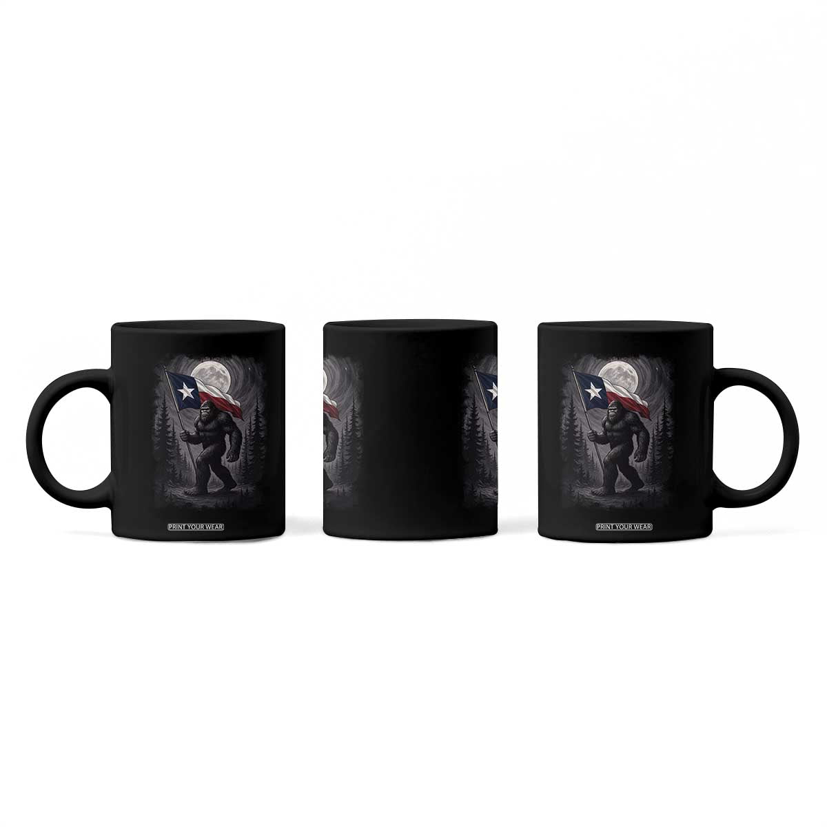 Bigfoot Texas Coffee Mug Forest Sasquatch Loves Rock On Hand Texas Flag TS10 Print Your Wear