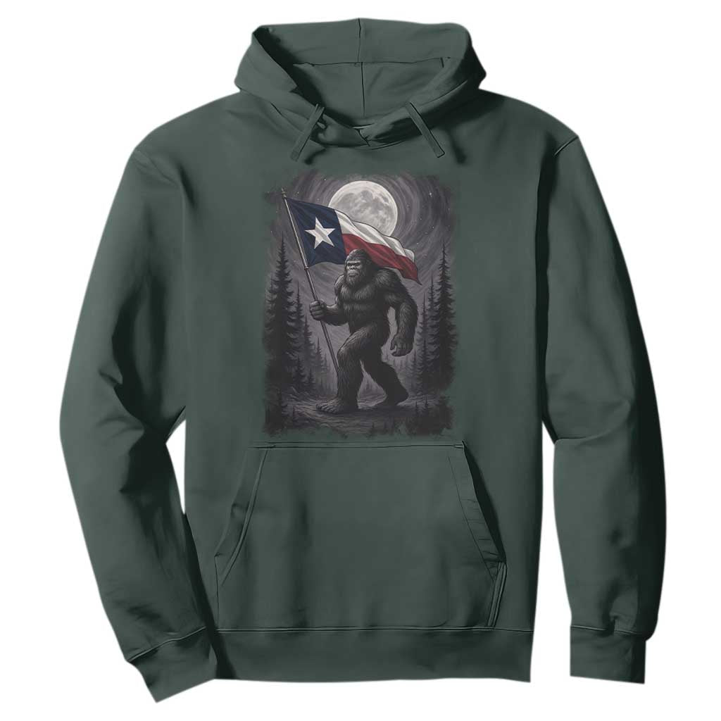Bigfoot Texas Hoodie Forest Sasquatch Loves Rock On Hand Texas Flag TS10 Dark Forest Green Print Your Wear