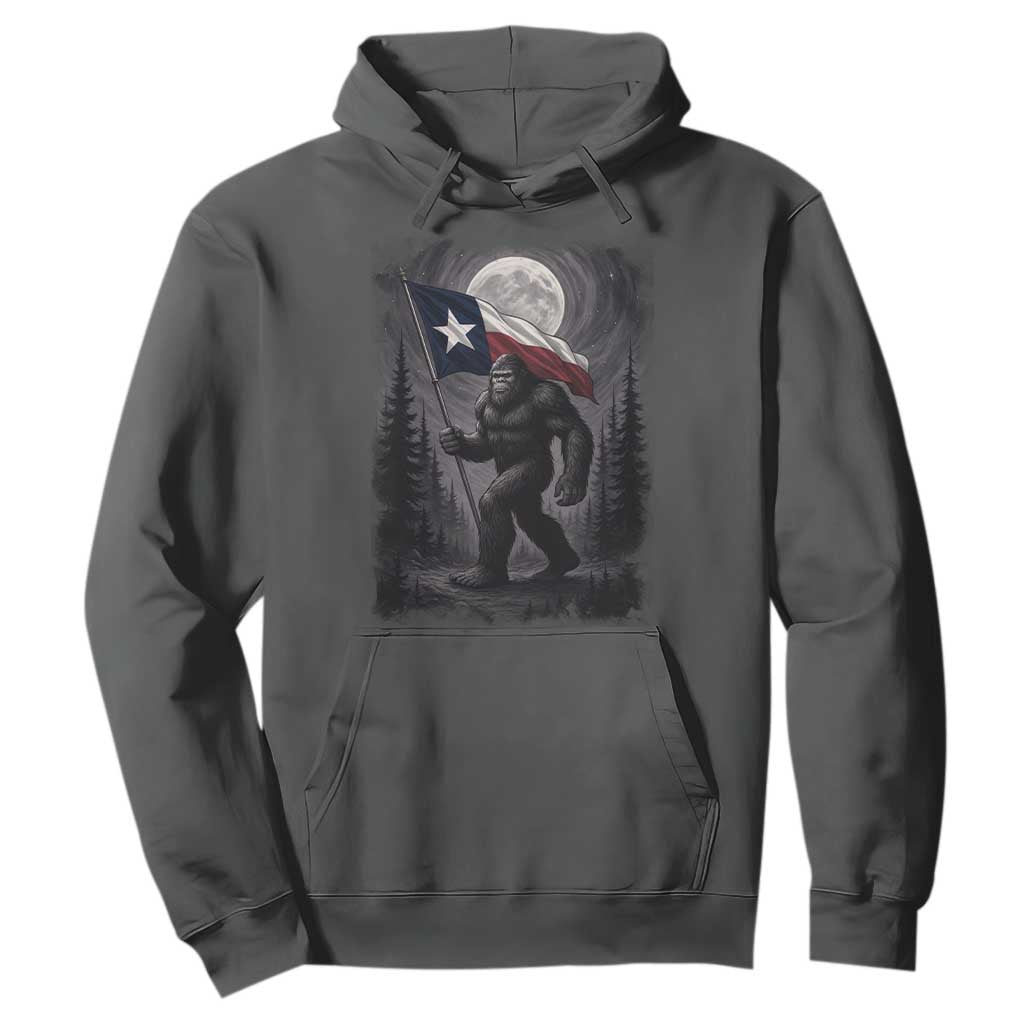 Bigfoot Texas Hoodie Forest Sasquatch Loves Rock On Hand Texas Flag TS10 Dark Heather Print Your Wear