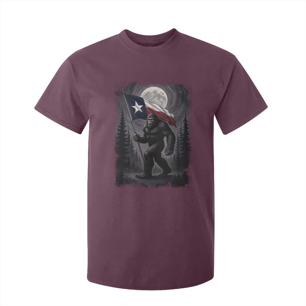 Bigfoot Texas T Shirt For Kid Forest Sasquatch Loves Rock On Hand Texas Flag TS10 Maroon Print Your Wear