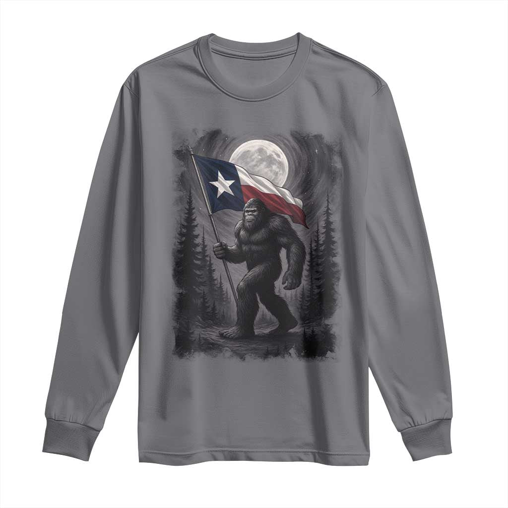 Bigfoot Texas Long Sleeve Shirt Forest Sasquatch Loves Rock On Hand Texas Flag TS10 Charcoal Print Your Wear