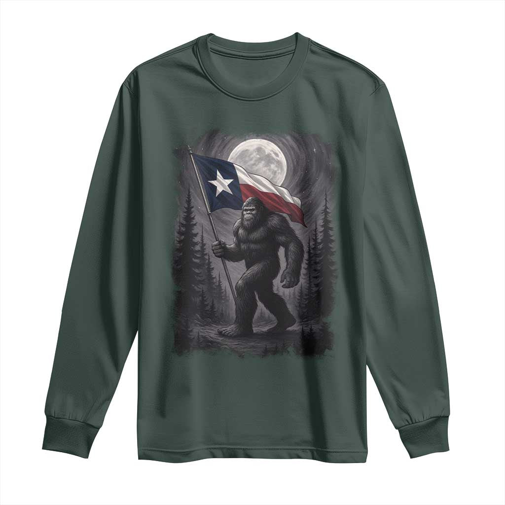 Bigfoot Texas Long Sleeve Shirt Forest Sasquatch Loves Rock On Hand Texas Flag TS10 Dark Forest Green Print Your Wear