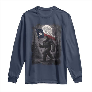 Bigfoot Texas Long Sleeve Shirt Forest Sasquatch Loves Rock On Hand Texas Flag TS10 Navy Print Your Wear