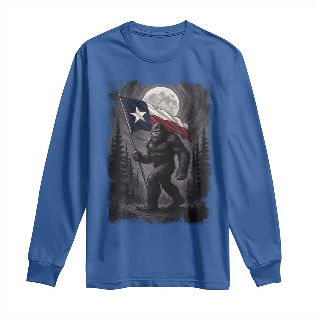 Bigfoot Texas Long Sleeve Shirt Forest Sasquatch Loves Rock On Hand Texas Flag TS10 Royal Blue Print Your Wear
