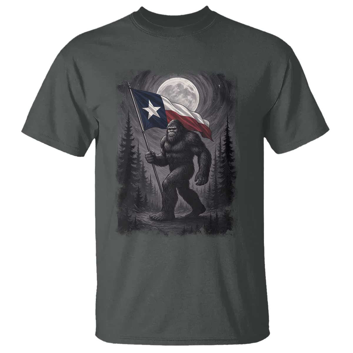 Bigfoot Texas T Shirt Forest Sasquatch Loves Rock On Hand Texas Flag TS10 Dark Heather Print Your Wear