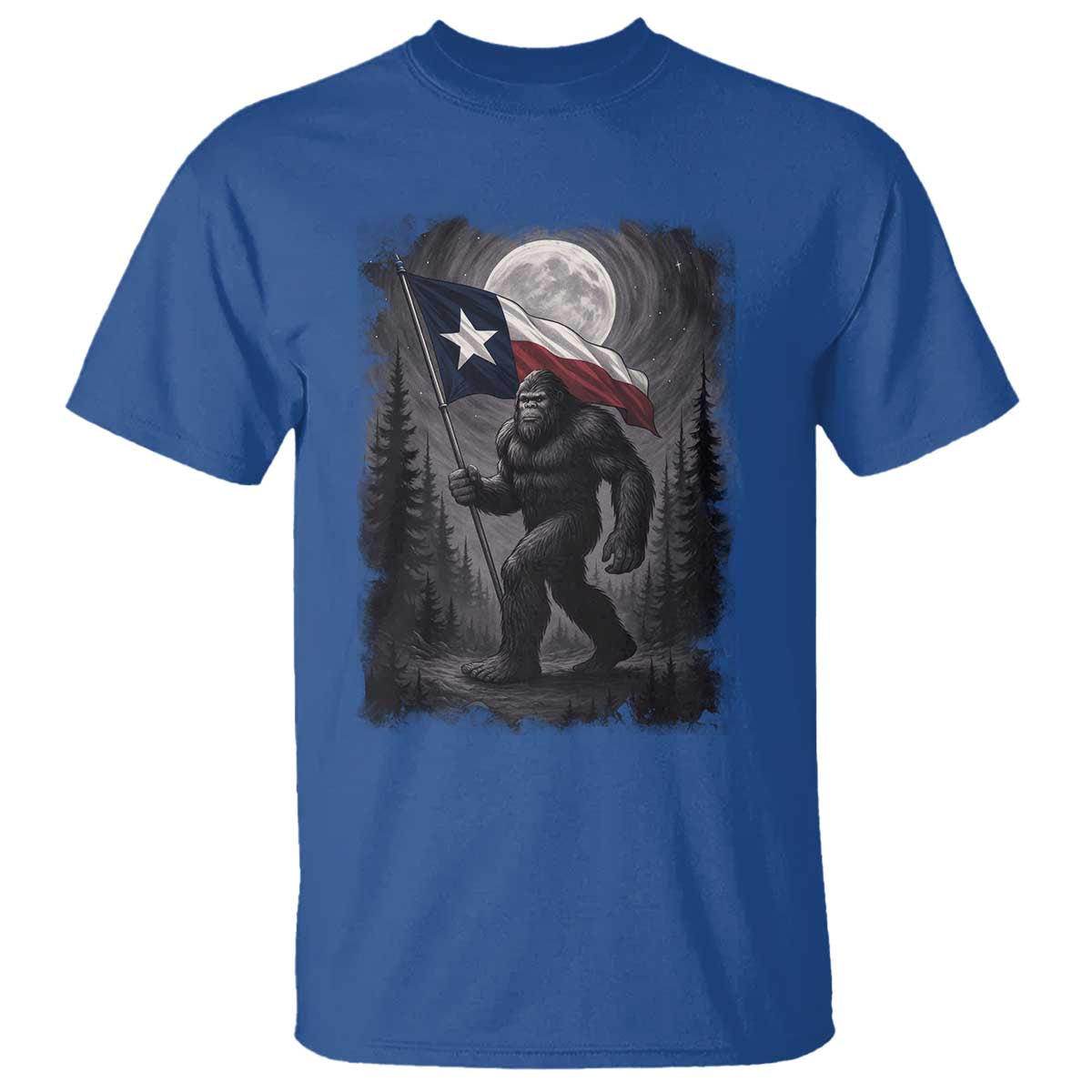 Bigfoot Texas T Shirt Forest Sasquatch Loves Rock On Hand Texas Flag TS10 Royal Blue Print Your Wear