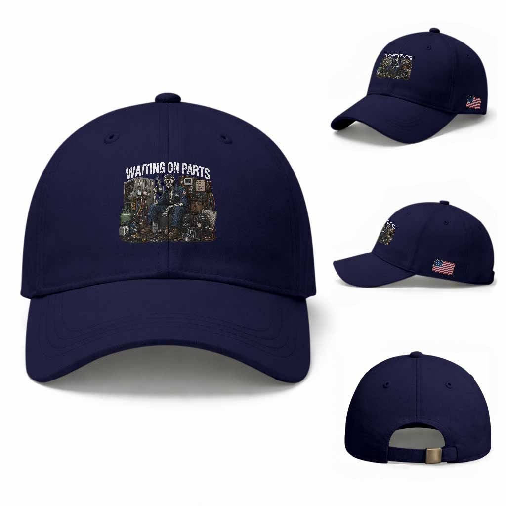 Waiting On Parts HVAC Tech Skeleton Funny Mechanic Graphic Baseball Cap TS10 Baseball Cap Universal Fit Dark Blue Print Your Wear