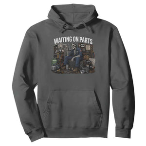 Waiting On Parts HVAC Tech Skeleton Funny Mechanic Graphic Hoodie TS10 Dark Heather Print Your Wear
