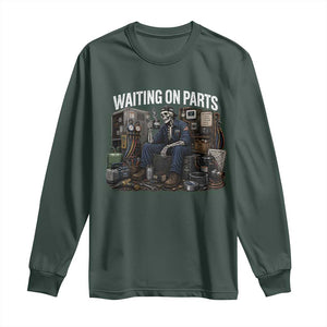 Waiting On Parts HVAC Tech Skeleton Funny Mechanic Graphic Long Sleeve Shirt TS10 Dark Forest Green Print Your Wear