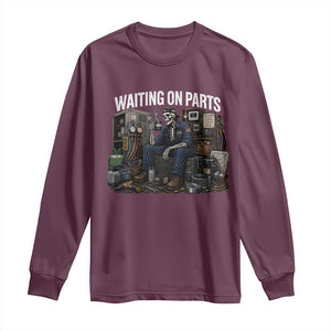 Waiting On Parts HVAC Tech Skeleton Funny Mechanic Graphic Long Sleeve Shirt TS10 Maroon Print Your Wear