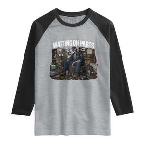 Waiting On Parts HVAC Tech Skeleton Funny Mechanic Graphic Raglan Shirt TS10 Heather Gray Black Print Your Wear
