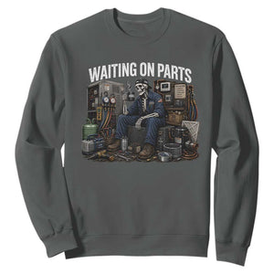 Waiting On Parts HVAC Tech Skeleton Funny Mechanic Graphic Sweatshirt TS10 Dark Heather Print Your Wear