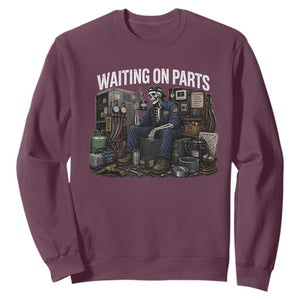 Waiting On Parts HVAC Tech Skeleton Funny Mechanic Graphic Sweatshirt TS10 Maroon Print Your Wear
