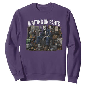 Waiting On Parts HVAC Tech Skeleton Funny Mechanic Graphic Sweatshirt TS10 Purple Print Your Wear