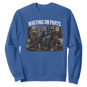 Waiting On Parts HVAC Tech Skeleton Funny Mechanic Graphic Sweatshirt TS10 Royal Blue Print Your Wear