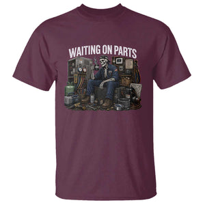 Waiting On Parts HVAC Tech Skeleton Funny Mechanic Graphic T Shirt TS10 Maroon Print Your Wear
