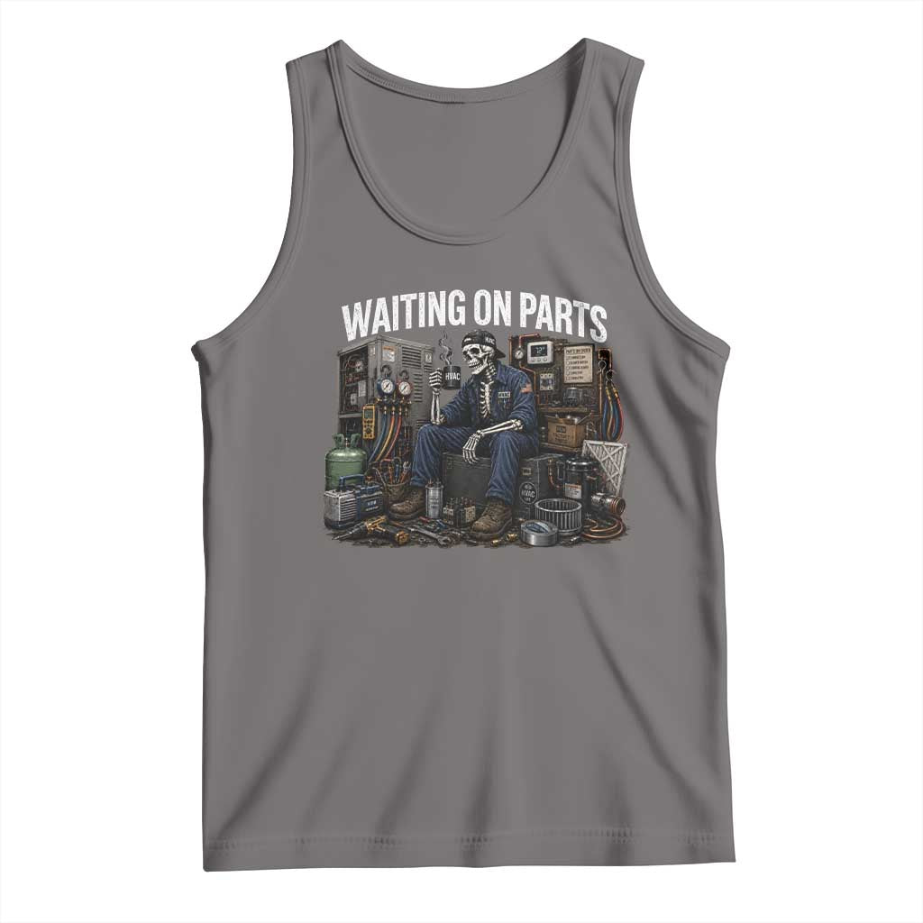 Waiting On Parts HVAC Tech Skeleton Funny Mechanic Graphic Tank Top TS10 Deep Heather Print Your Wear